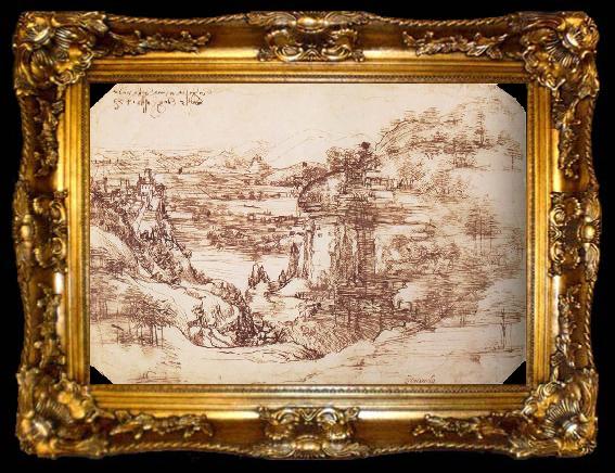framed  LEONARDO da Vinci Landscape in the Arnotal, ta009-2